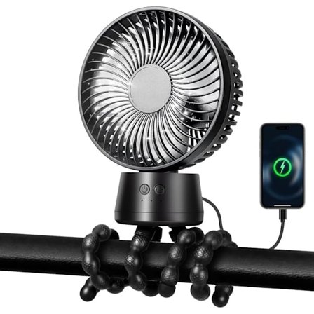 50H Bærbar Ventilator med 10000mAh Batteri, Ventilator med Stativ & Rotation til Barnevogn, Rejse, Bil_TF_TF