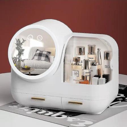 Mote Makeup Organizer Box USB Oppladbar Kosmetikk Oppbevaringsboks Smykkebeholder Støvtett Skuff Vanntett Speil LED-lampe - Rose Gold - (Youxiu)