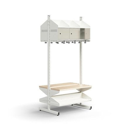 Cloakroom unit ENTRY, basic floor unit, 6 metal doors, 1800x900x600 mm, white/grey