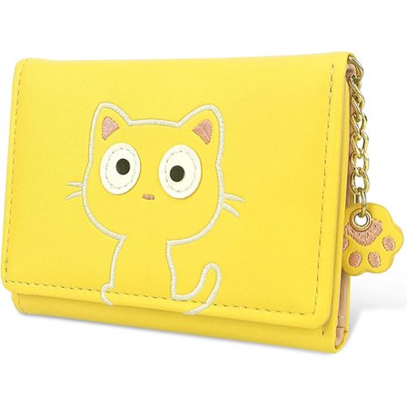 Liten smal trifold läderdam plånbok, söt enkel compa