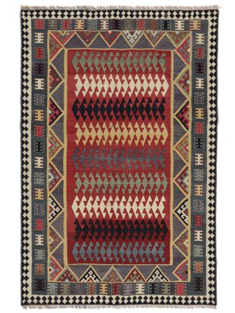 Tapete Kilim Vintage 154X232 Preto/Vermelho Escuro (Lã, Pérsia/Irão)