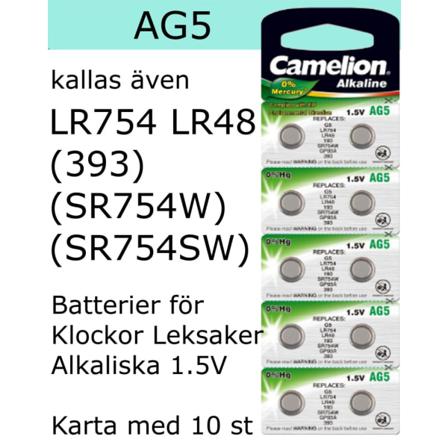 Ag5 10-pack Alk.1,5v Camelion Lr754 ( 393 Sr754sw )