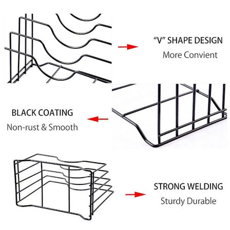 Skärbrädehållare, skärbrädeförvaringsorganisatör, grytlockshållarorganisatör, köksskåpsställ förvaring med 4 sektioner