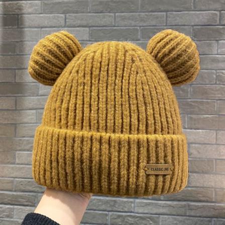 Varm vinterstrikk lue Lue Dame Koreansk Ins Søte ører Høst og vinter Tykking Ull Unisex Khaki M