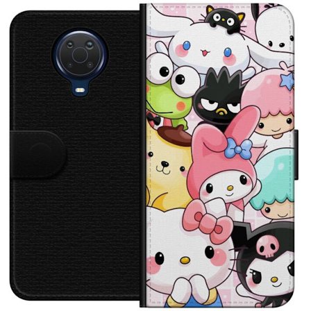 Kompatibelt Lommeboketui til Nokia G20 Tett mønster av søte figurer med store øyne i ulike farger og uttrykk med LABUBU-tekst