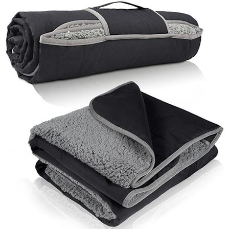 Vandtæt udendørs tæppe med Sherpa-foring, vindtæt tredobbelt lag varmt, komfortabelt, foldbart til camping, stadion, strand, picnic, græs, 150*200 cm