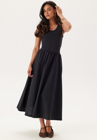 GANT - Midi Jersey Woven Combo Dress - Black - Kläder - - Bubbleroom