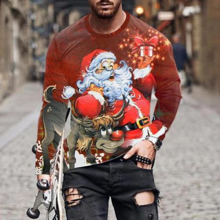 Herr Långärmad Färgblockblus Santa Claus Print Basic Tee
