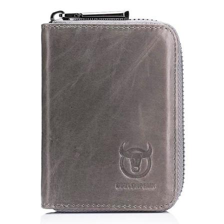 Mini plånbok i toppskiktsläder med RFID-blockering för kort och mynt Grey