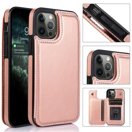iPhone 13 Pro Max - Genomtänkt Skal med Korthållare Roséguld