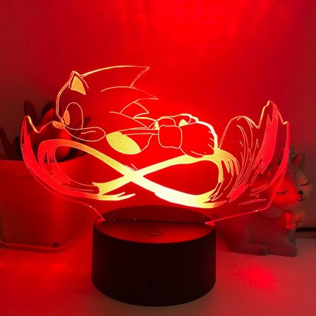 JUSTUP Anime Elektrisk Sonic Løbende Natlys 3D Illusion Lampe med 16 Farver Fjernbetjening til Drenges Soveværelse Natlys Dekorationer -- Mønster HBl