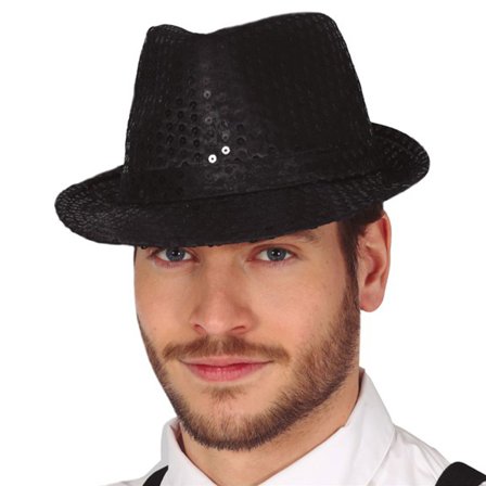 Gangsterhatt med Paljetter Svart