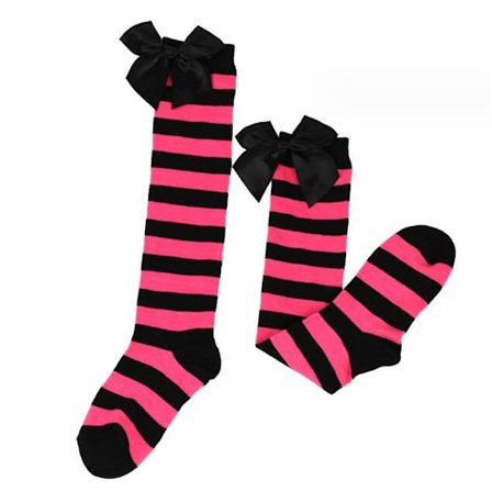 Jule-Strømper for Jenter med Striper og Sløyfe - Høst og Vinter