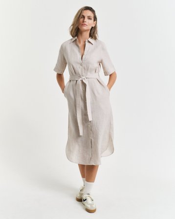 GANT Damen Kurzärmeliges Hemdblusenkleid aus Leinen (34)