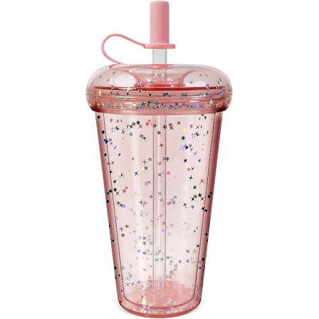 Donut sugerør kop - 15oz genanvendelig kop til rejser, iskaffe, smoothie - gennemsigtig plastikkrus til kolde og varme drikke