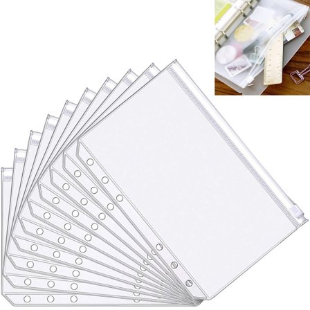 A5-lommer med 6 huller, gennemsigtige plastiklommer med lynlås, vandtætte mapper, løsbladsposer (20 stk.)