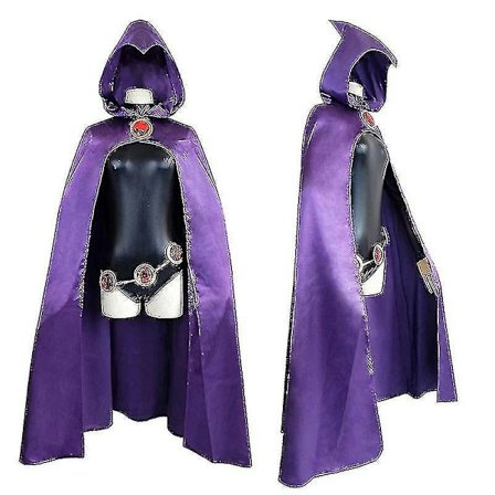 Teen Titans Raven Cosplay Costume Superheltkappe Jumpsuits Zentai Halloween Tighte Klær + Kapp + Midje Smykker Chain-h