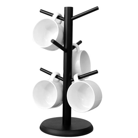 Kopholder, kopholder, kringleholder, kringlestand, trækopholder, kaffekopholder med 6 kroge (sort)