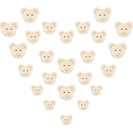 120 stk. Teddybjørneknapper til babycardigans, strikkede træknapper til babyer, 2 huller, 3 størrelser, små træbjørnemønsterknapper til syning, 