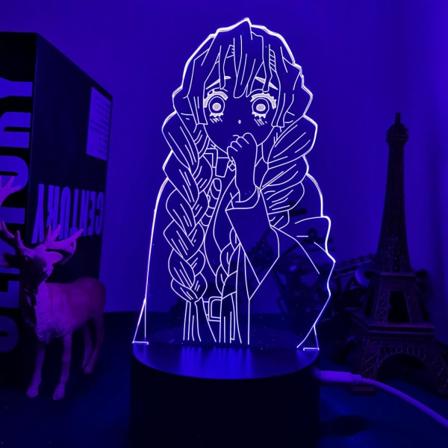 WJ Anime LED-lys Kimetsu No Yaiba Mitsuri Kanroji til soveværelsesdekoration, natlysgave, manga 3D-lampe, Demon Slayer-værelsesdekoration
