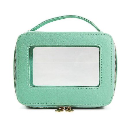 Kvinnors Bärbara Resväska för Makeup, Läder Makeup Väska Med Transparenta Fönster Och Guld Dragkedja