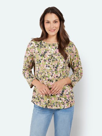 JENSEN - Kortærmet T-shirt - Grøn Mix - Mønstret