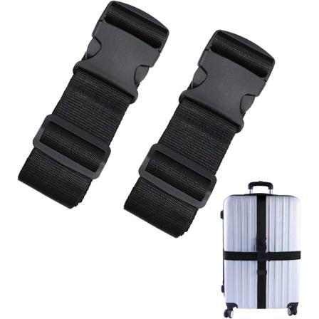 Bagasjeremmer Koffertbelter Heavy duty Justerbar Reiseveske Rem Stærke Farger Belte med Hurtigutløser Spenne (2 Pakk, Svart)