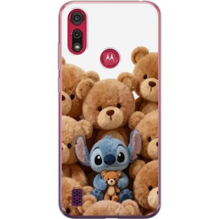Kompatibel Mobilcover til Motorola Motorola Moto E6s (2020) SÃ ̧d og sikker illustration med Stitch omgivet af bamser, der skaber en varm og legende 