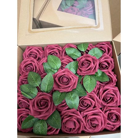 Vinröd konstgjord ros, 25 st presentförpackning med 8CM konstgjord