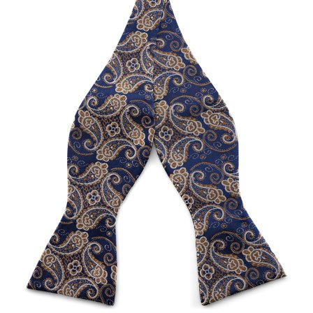 Blue & Gold Paisley Pattern Silk Self-Tie Bow tie for Men - Self-tie bow ties