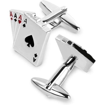Håndlagde mansjettknapper og slipsklips for menn - Fire Ess 4A Poker Mansjettknapper i en gaveeske