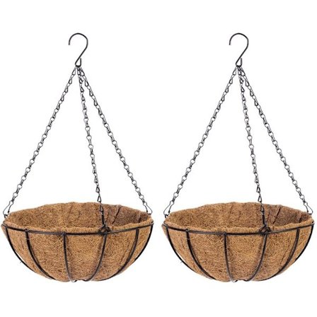 Metallhängande planteringskorg med fiberfoder Rund växt hängande korg med kedja, Veranda dekorationsblomkrukor