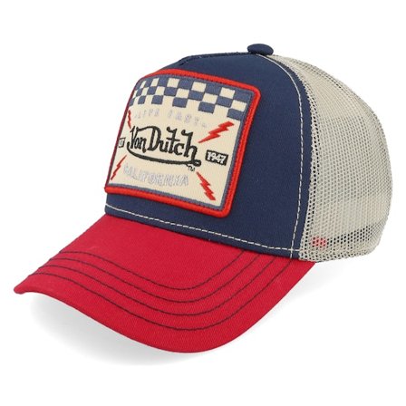 Von Dutch - Blå trucker Caps - Kids Square Patch Beige/Navy/Red Trucker @ Hatstore
