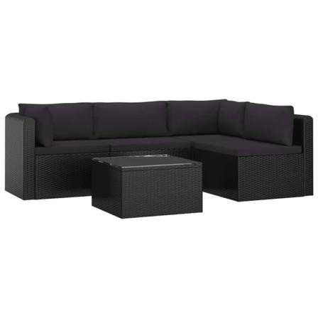 Vidaxl Loungeset För Trädgården Med Dynor 5 Delar Konstrotting S Svart