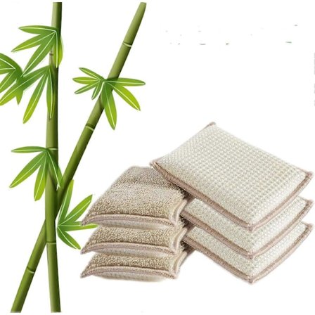 Naturlige bambussvamper kjøkkenrengjøringssvamper oppvasksvamper gjenbrukbare oppvasksvamper superabsorberende 6 pakker