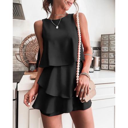 Kvinnors enfärgade oregelbundna lager jumpsuit kort playsuit romper Black S