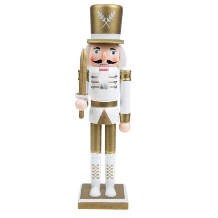 Puinen Pähkinänsärkijä-figuuri Puinen Pähkinänsärkijä Joulupöydän Koriste Puutarhan Koriste (31X7.6 cm, Kulta)