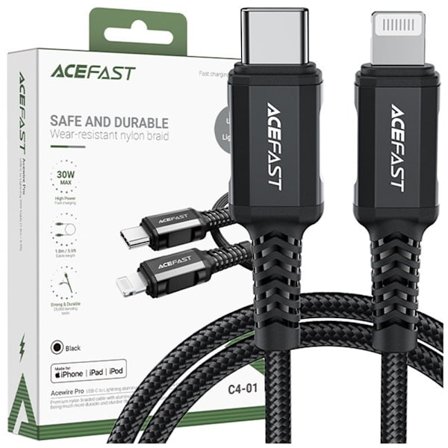 Acefast MFI-kabel USB Type C - Lightning 1,8m, 30W, 3A svart (C4-01 C Black)