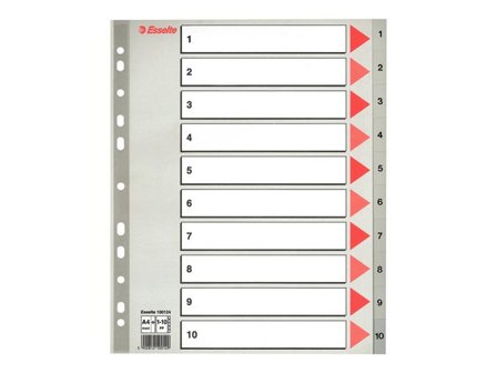 ESSELTE Plastregister, polypropylen, 10 delar, A4+, grå - Lyreco - Kontorsmaterial - Pärmar och register - Plastregister - Tryckta