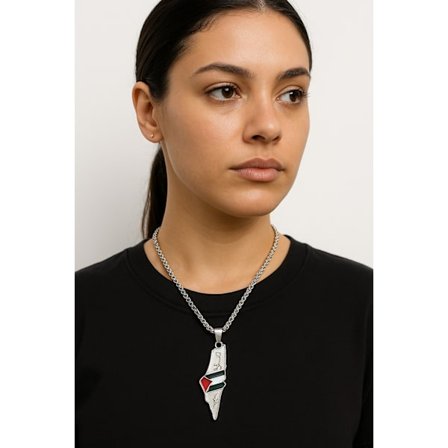 Halskæde med et kort over Palæstina – Sølvfarvet