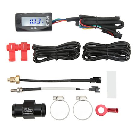 4 i 1 Motorcykel Digitalt Termometer LCD Skærm Motor Vand Spænding Tid Måler Universal DC12V 22mm Tee Adapter