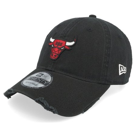 New Era - NBA Zwart unconstructed Cap - Chicago Bulls Wash Distress 9TWENTY Black Dad Cap @ Hatstore