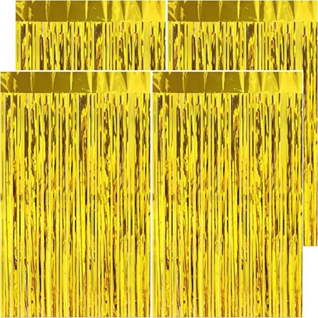 Gull bursdagsfrynse gardin - 4 stykker 1 x 2M skinnende metallisk Fr