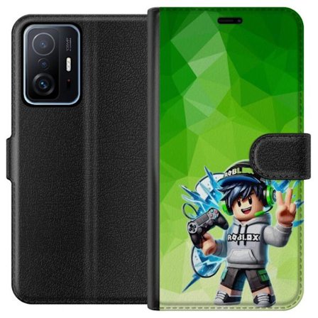 Yhteensopiva Lompakkokotelo Xiaomi 11T Roblox-inspiroitu pelaajahahmo, jossa on kuulokkeet, ohjain ja energiset efektit vihreää taustaa vasten