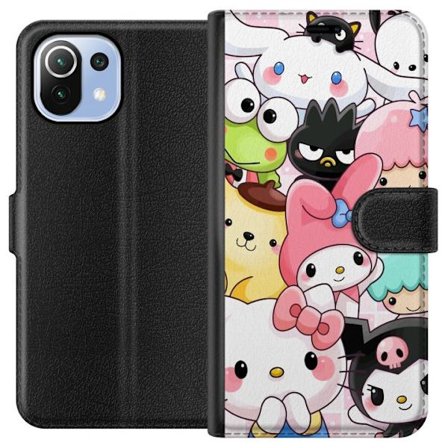 Kompatibelt Lommeboketui til Xiaomi Mi 11 Lite Tett mønster av søte figurer med store øyne i ulike farger og uttrykk med LABUBU-tekst