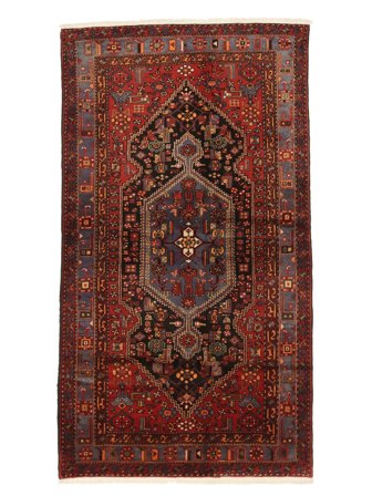 Orientalischer Hamadan Teppich 144X256 Schwarz/Dunkelrot Wolle, Persien