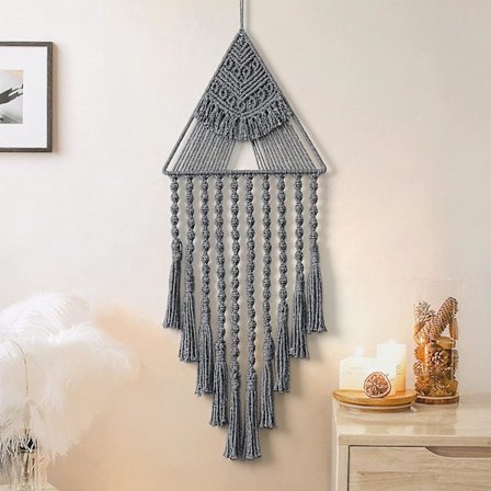Makrame-seinävaate Unelmien Saalistaja Kolmio Nauha Geometrinen Taide Boho Tausta Bohemian Koti Sisustus Seinätaide Kaunis Asunnon Yliopiston Huoneen 