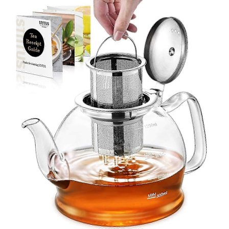 Glas Tekanna för Lösa Teer, Spis-Säker, 1200 ml