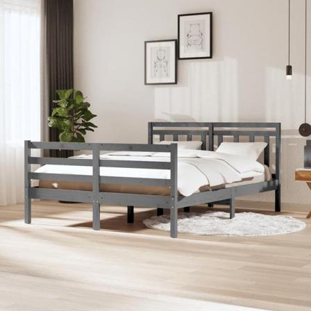 Vidaxl Sängram Grå Massivt Trä 140x200 Cm Grå