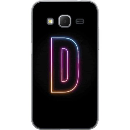 Kompatibel Mobilcover til Samsung Samsung Galaxy Core Prime Minimalistisk neonbogstav D i farveskiftende lys mod sort baggrund i moderne digital desig